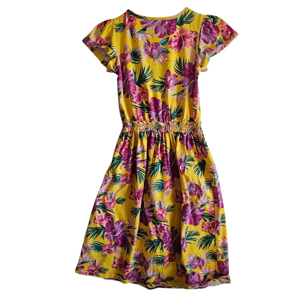 LC Waikiki Floral Dress Smocked Waist Girls Yellow Purple Casual 9 10 Years‎
